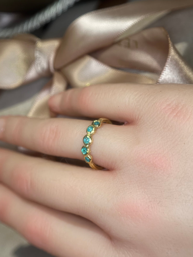 Bubbles Brazilian Neon Blue Paraiba Tourmaline Round Cabochons Bezel Band 18 Ct Gold