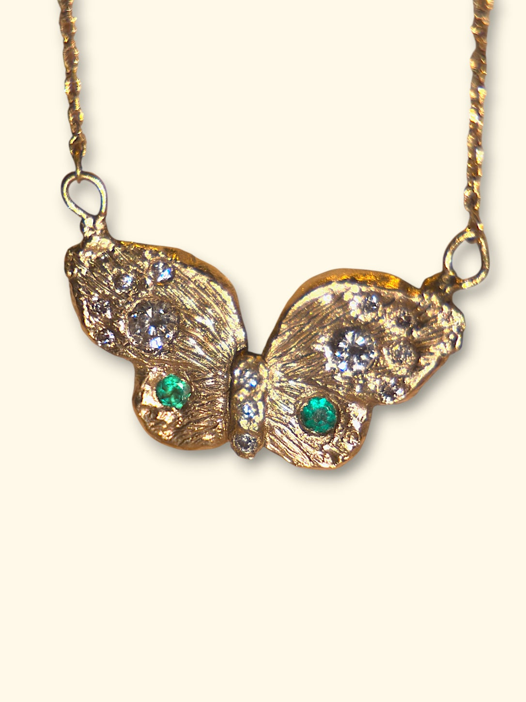 Butterfly Necklace with Diamonds and Colombian Emeralds