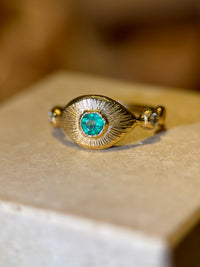 Colombian Emerald Eye Ring with Diamonds 18 Ct Yellow Gold (Available online and also to View in Person at Stardust, London 101 Walton Street)