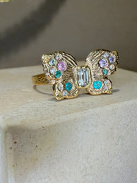“Happiness” Butterfly Ring Sapphires, Paraibas and Diamonds in 18 Ct Gold (Available at Tomfoolery London)