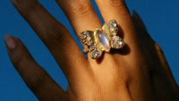 “Winterfly” 18 Ct Gold Moonstones & Diamonds Art Ring (Available at Tomfoolery London)