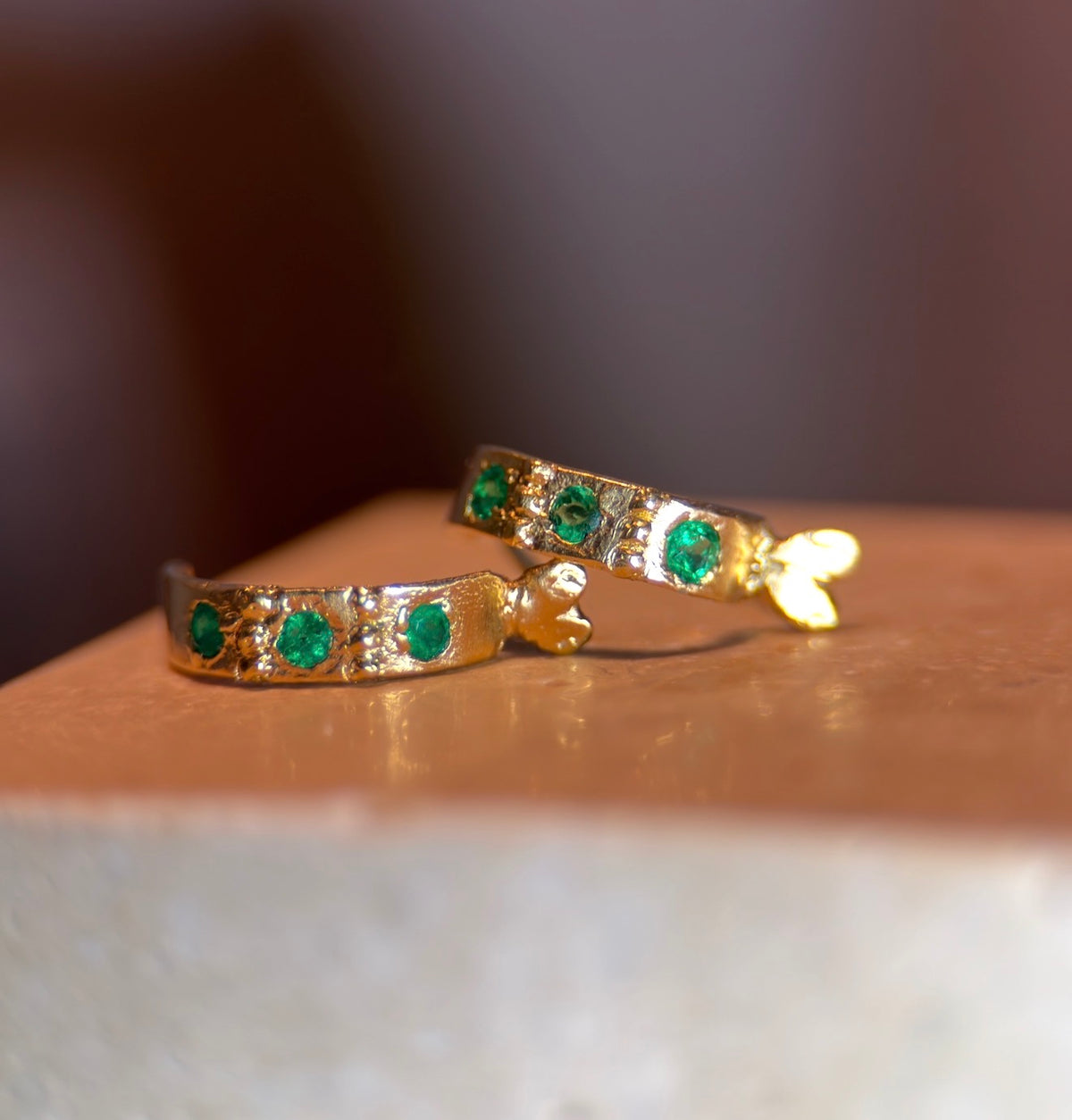 Colombian Emerald Semi Hoops in 18 ct Gold (Pair)