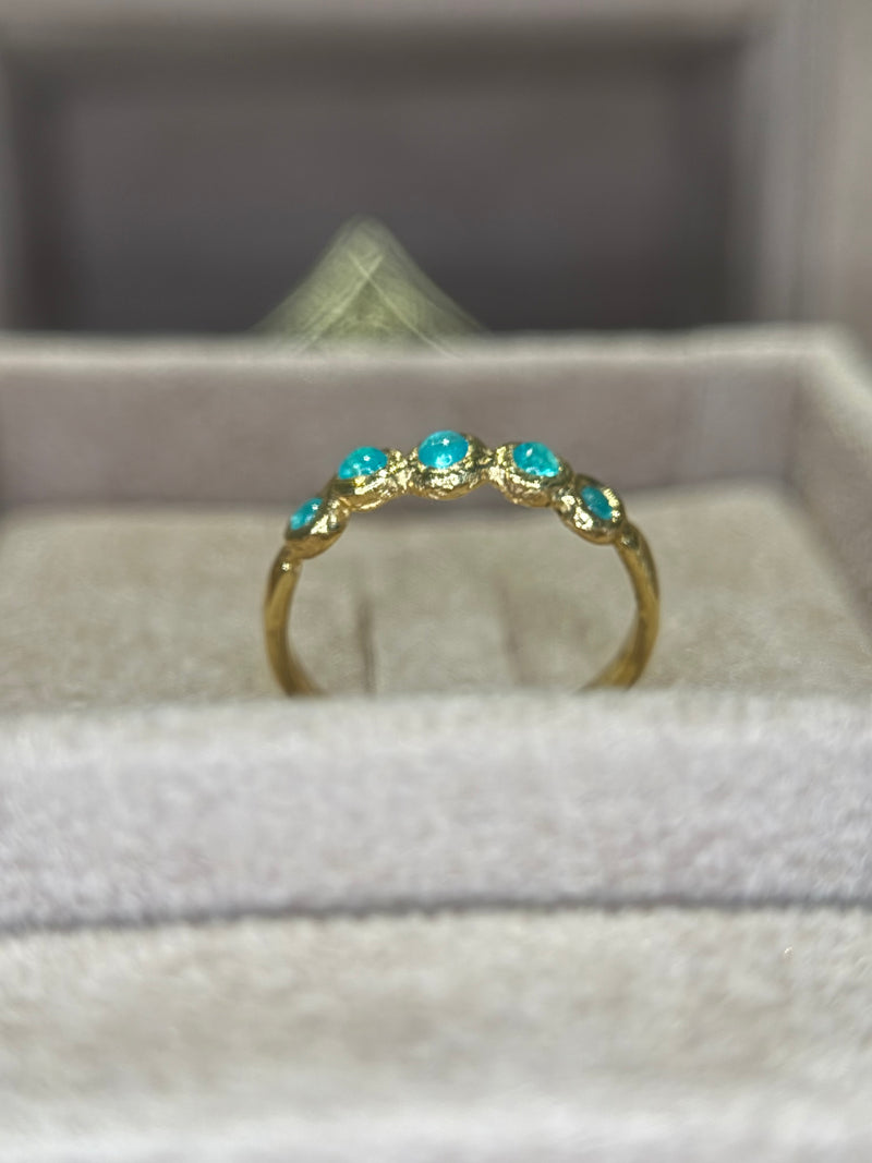 Bubbles Brazilian Neon Blue Paraiba Tourmaline Round Cabochons Bezel Band 18 Ct Gold