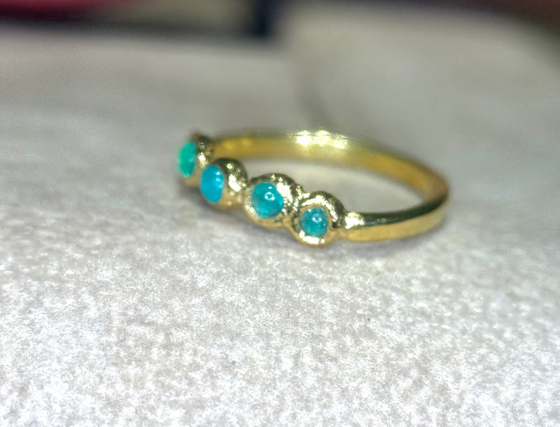 Bubbles Brazilian Neon Blue Paraiba Tourmaline Round Cabochons Bezel Band 18 Ct Gold