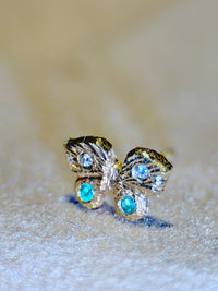 Baby Butterfly Paraiba Tourmaline and Diamonds 18 Ct Gold Stud