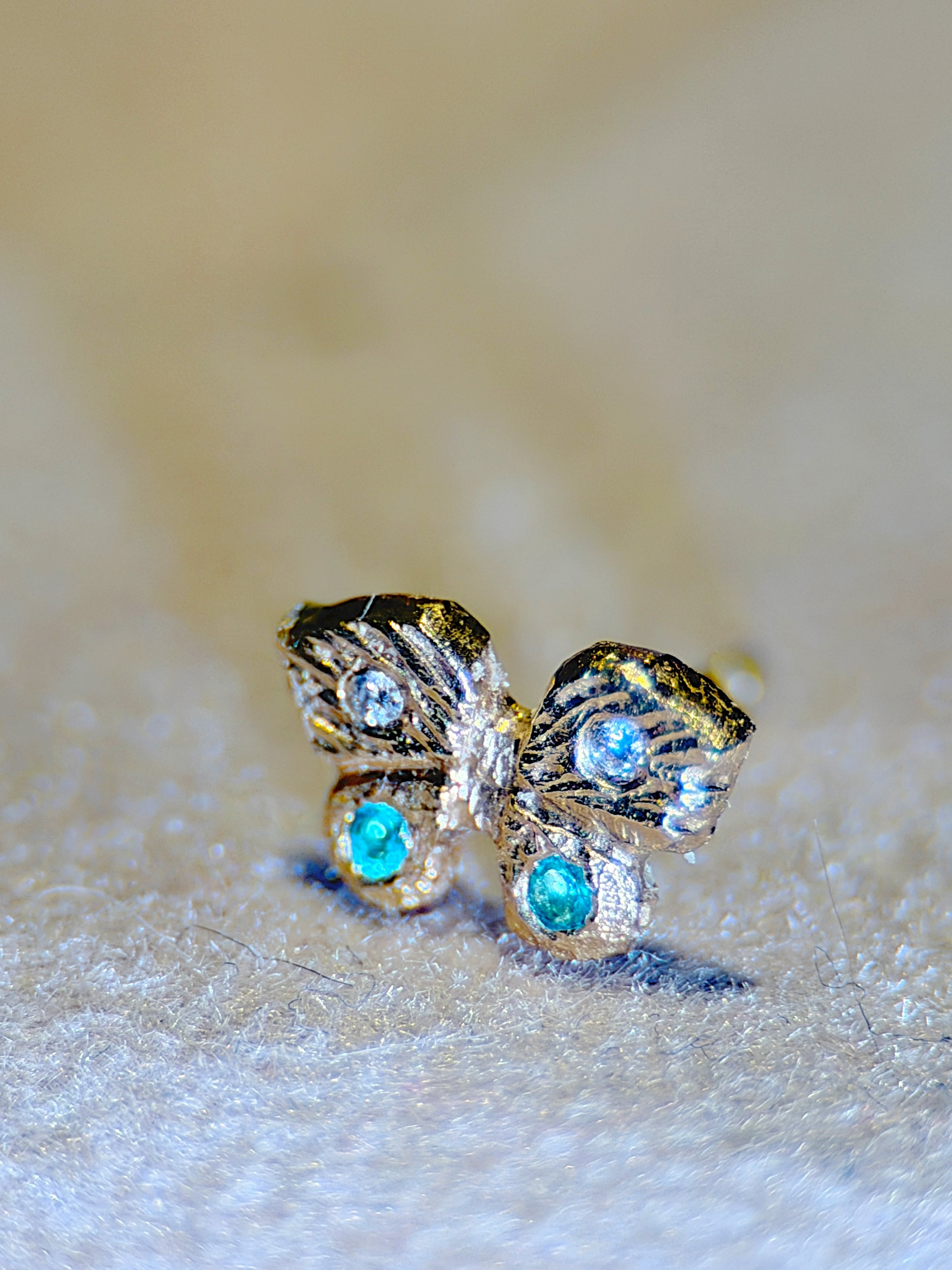 Baby Butterfly Paraiba Tourmaline and Diamonds 18 Ct Gold Stud