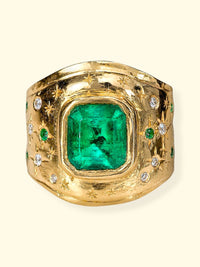 “Esmeralda” Colombian Emerald Cigar Ring Band GIA certified 1.48 Cts with Emeralds and Diamonds (Available online and also to View in Person at Stardust, London 101 Walton Street)