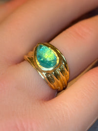 2.5 Cts Paraiba Cabochon Cigar Ring Band 18 Ct Yellow Gold