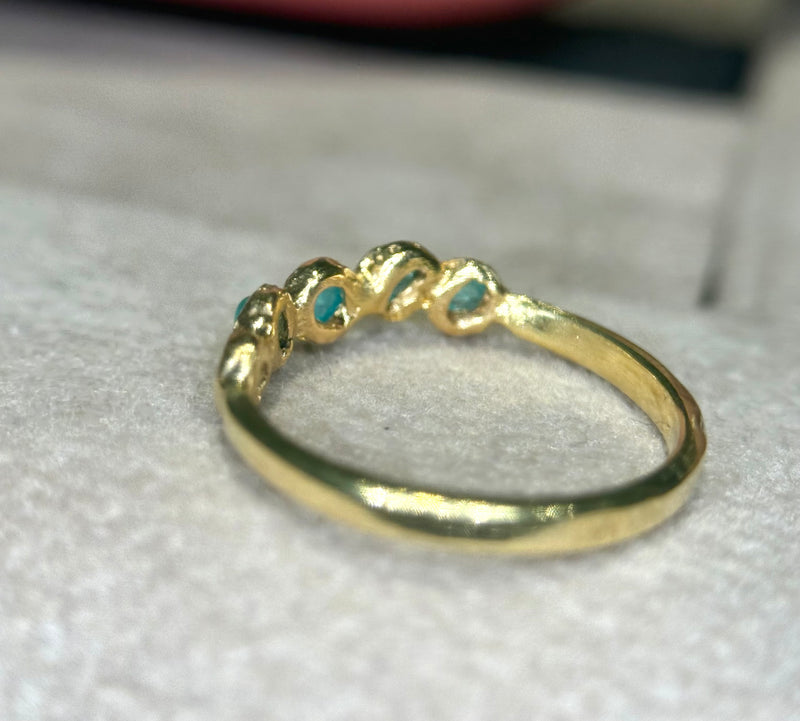 Bubbles Brazilian Neon Blue Paraiba Tourmaline Round Cabochons Bezel Band 18 Ct Gold