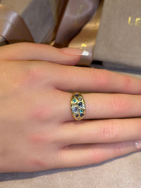 Abyss Sea Abstract Ring with Sapphires, Paraibas Tourmalines, Diamonds 18 Ct Gold
