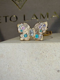 “Happiness” Butterfly Ring Sapphires, Paraibas and Diamonds in 18 Ct Gold (Available at Tomfoolery London)