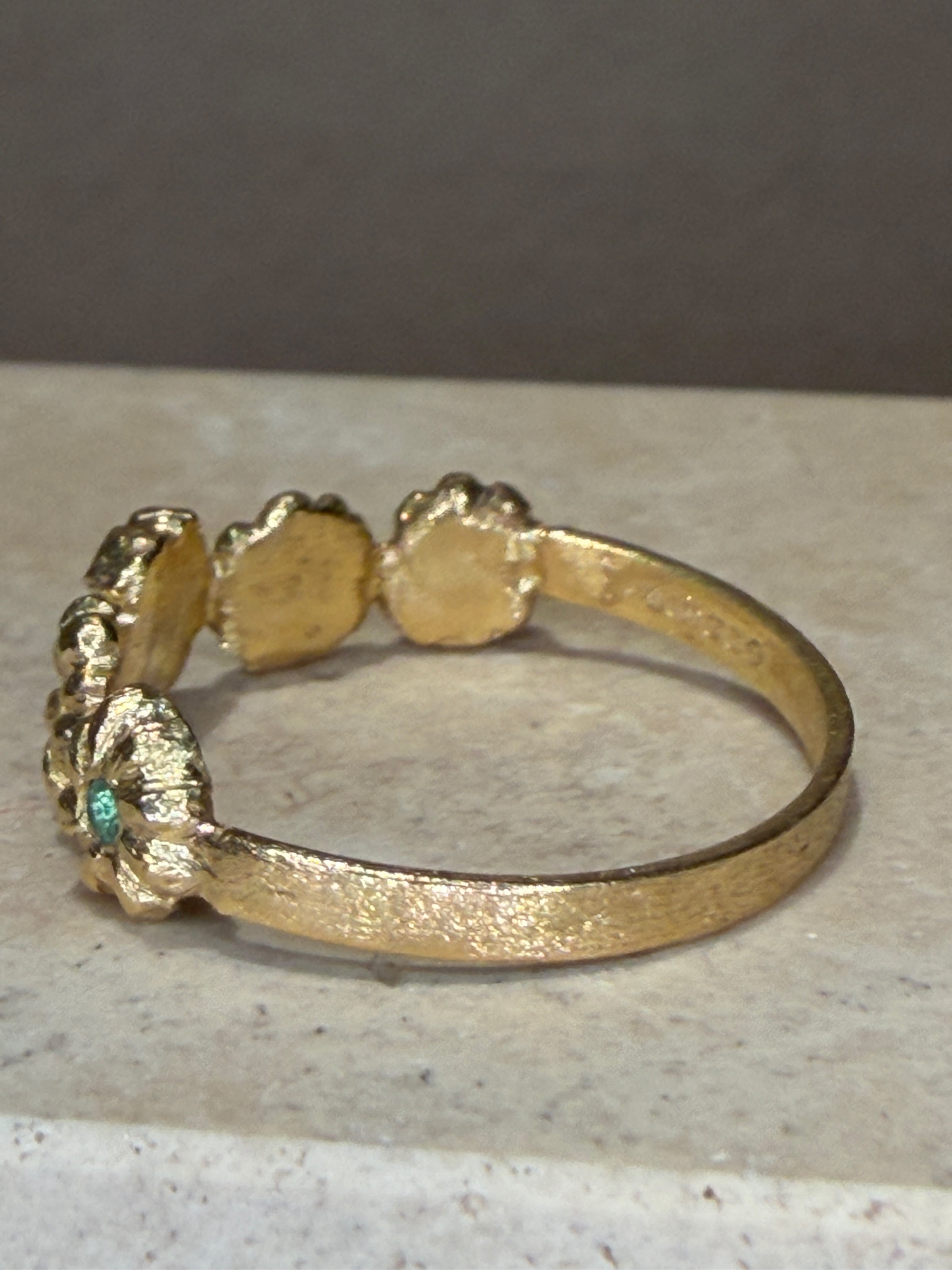 Microsculpted Flower Band Sapphires and Paraiba Tourmaline in 18 Ct Gold Ring (Available At Tomfoolery London)