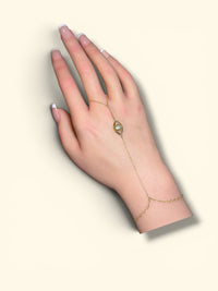 Hand Finger Chain Bracelet Paraiba Tourmaline Eye 18 Ct Yellow Gold