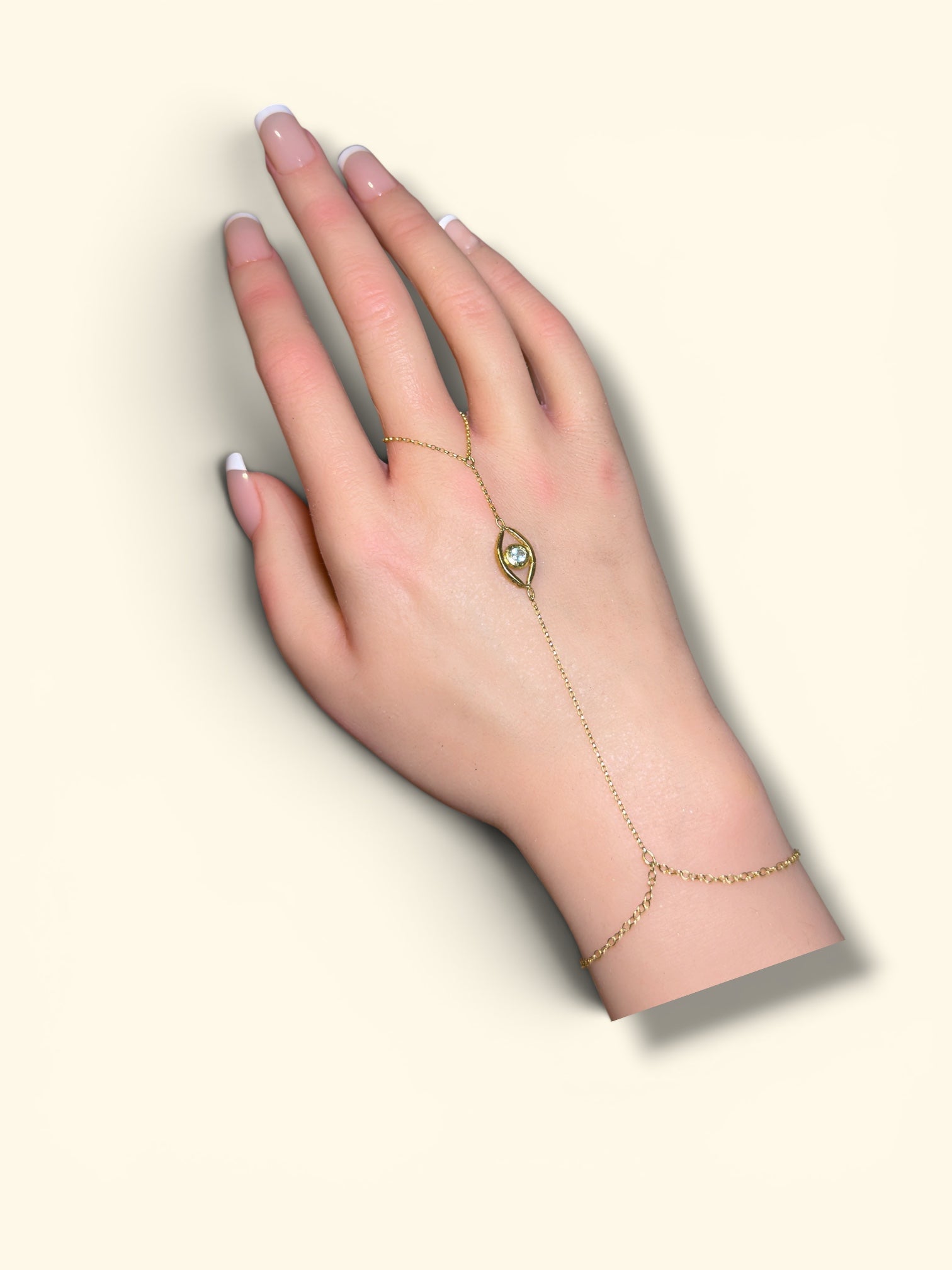 Hand Finger Chain Bracelet Paraiba Tourmaline Eye 18 Ct Yellow Gold