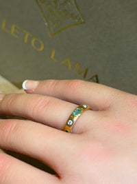 Emeralds and Diamonds All Around Band 18 Ct Yellow Gold