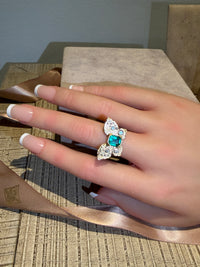 IGI Certified 1.3 Ct Emerald Queen Butterfly Ring with Diamonds in 18 Ct Gold Half Bezel (Available online and also to View in Person at Stardust, London 101 Walton Street)