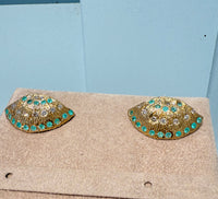 Brazilian Neon Blue Paraiba Tourmaline Large Shell Stud Earrings with Diamonds