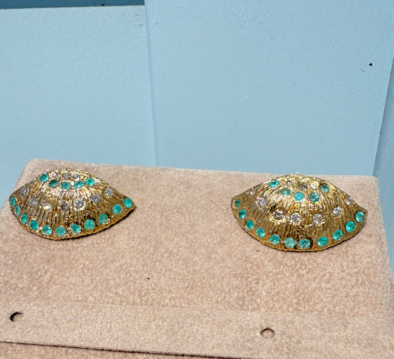 Brazilian Neon Blue Paraiba Tourmaline Large Shell Stud Earrings with Diamonds