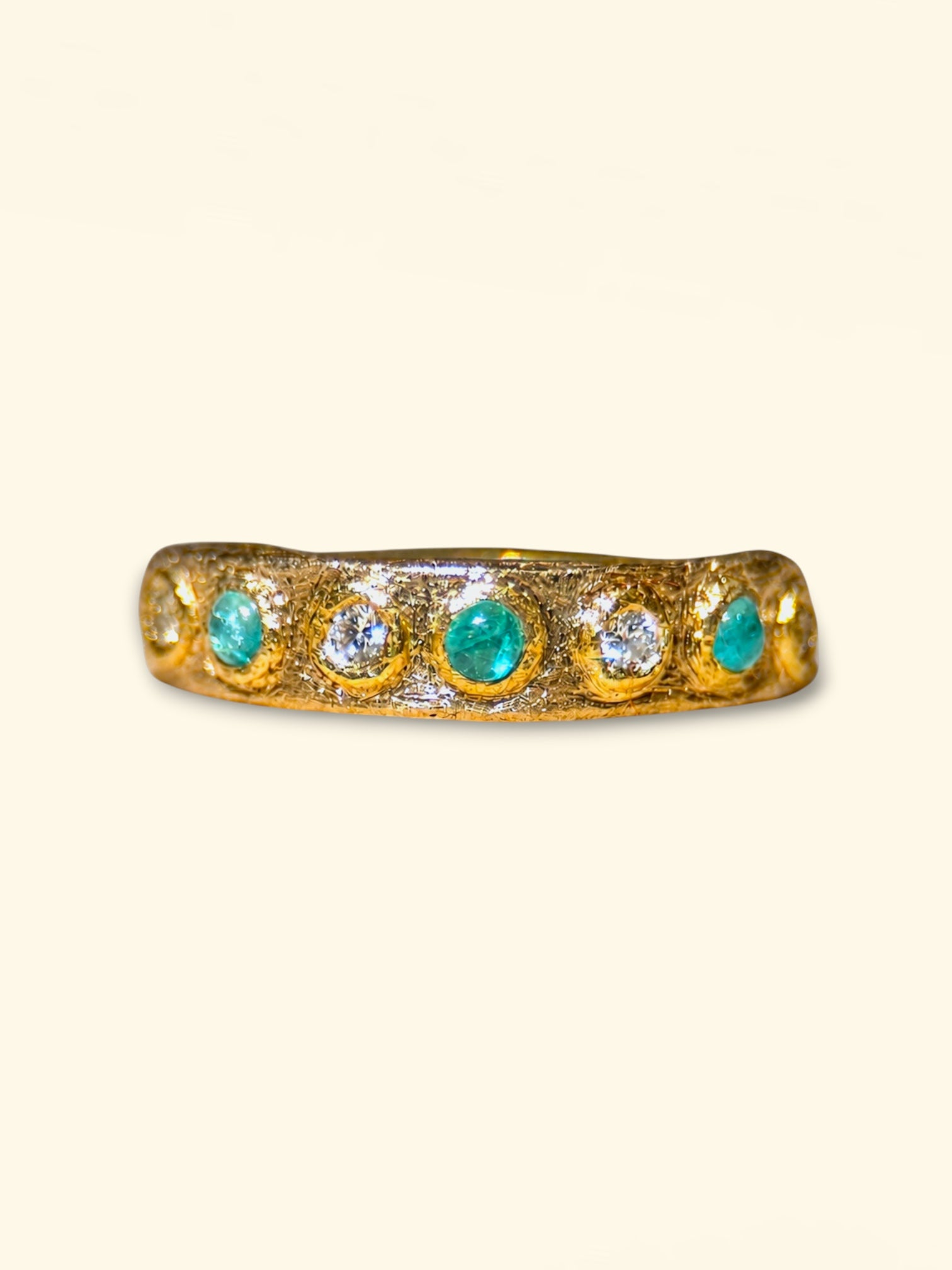 Brazilian Paraiba Tourmalines Neon Blue and Diamonds Band 18 Ct Gold