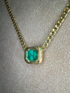GIA Certified 2.9 Cts Colombian Emerald Half Bezel Set- Cuban Links Chain necklace & choker in 19 Ct Gold