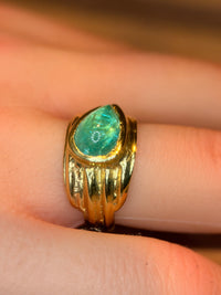 2.5 Cts Paraiba Cabochon Cigar Ring Band 18 Ct Yellow Gold