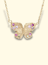 18 Ct Gold Butterfly Pastel Sapphires Necklace (Available at Tomfoolery)