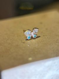Baby Butterfly Paraiba Tourmaline and Diamonds 18 Ct Gold Stud