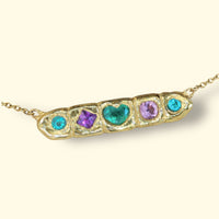 Five stories emerald Heart Paraíba Tourmalines Sapphires Bar necklace in 18 Ct Gold