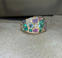 Sapphires and Diamonds Dome Ring 18 Ct Gold “Precious Garden”