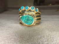 2.5 Cts Paraiba Cabochon Cigar Ring Band 18 Ct Yellow Gold