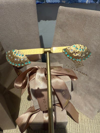 Brazilian Neon Blue Paraiba Tourmaline Large Shell Stud Earrings with Diamonds