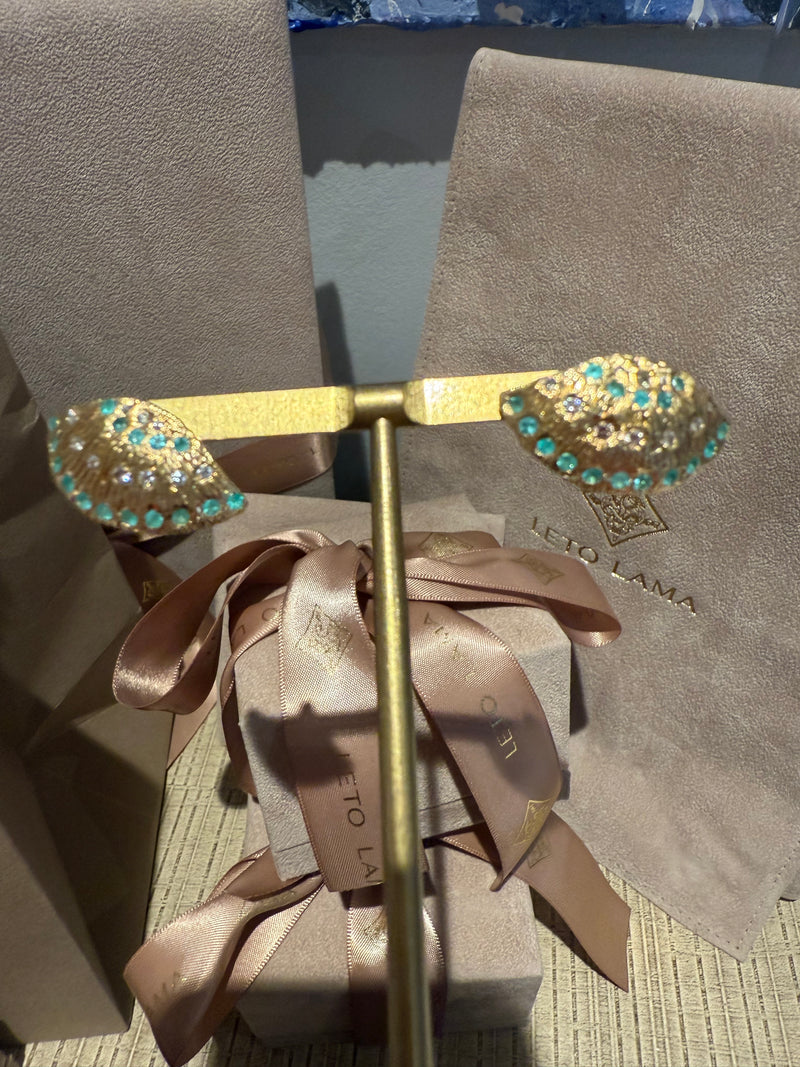 Brazilian Neon Blue Paraiba Tourmaline Large Shell Stud Earrings with Diamonds