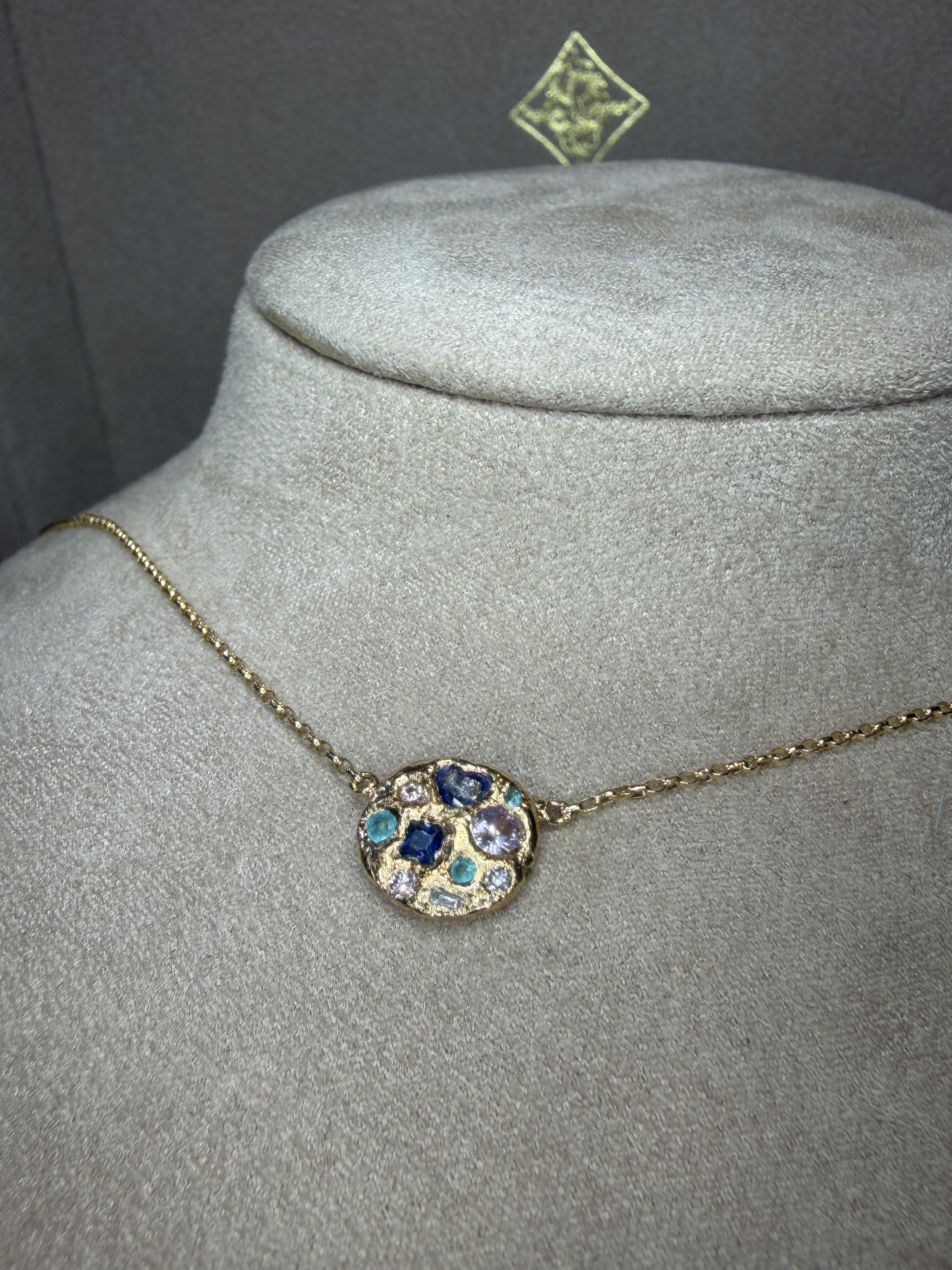 Ocean Cluster Paraiba Tourmalines Blue Sapphires Diamonds Necklace 18 Ct Gold