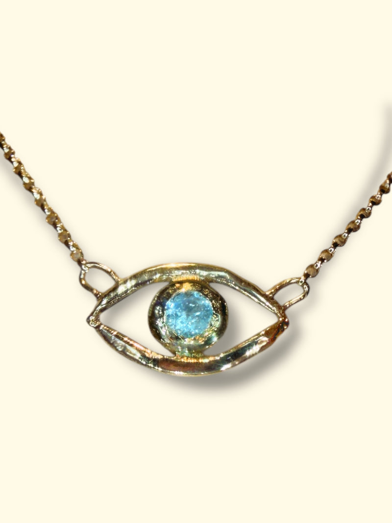 Paraiba Tourmaline Eye Necklace 18 Ct Yellow Gold  (Available at Madlords, Paris)