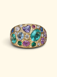 Sapphires and Diamonds Dome Ring 18 Ct Gold “Precious Garden”