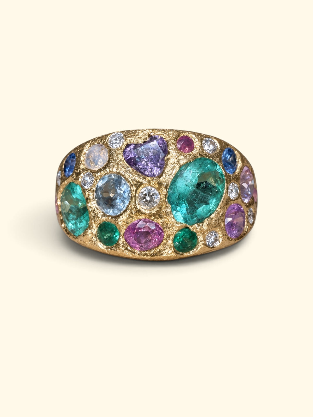Sapphires and Diamonds Dome Ring 18 Ct Gold “Precious Garden”