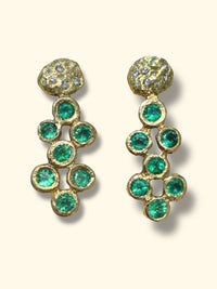 Pebbles Emerald Bezel Set Earrings with Diamonds 18 Ct Gold