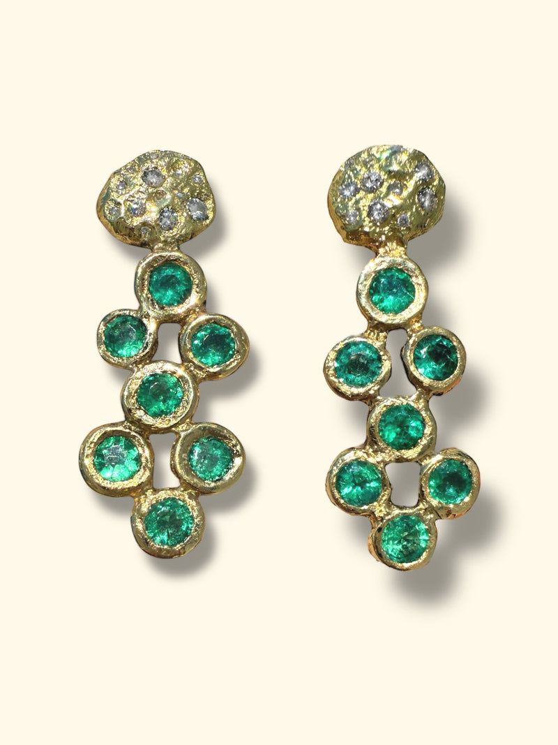 Pebbles Emerald Bezel Set Earrings with Diamonds 18 Ct Gold
