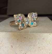“Happiness” Butterfly Ring Sapphires, Paraibas and Diamonds in 18 Ct Gold (Available at Tomfoolery London)