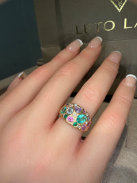 Sapphires and Diamonds Dome Ring 18 Ct Gold “Precious Garden”