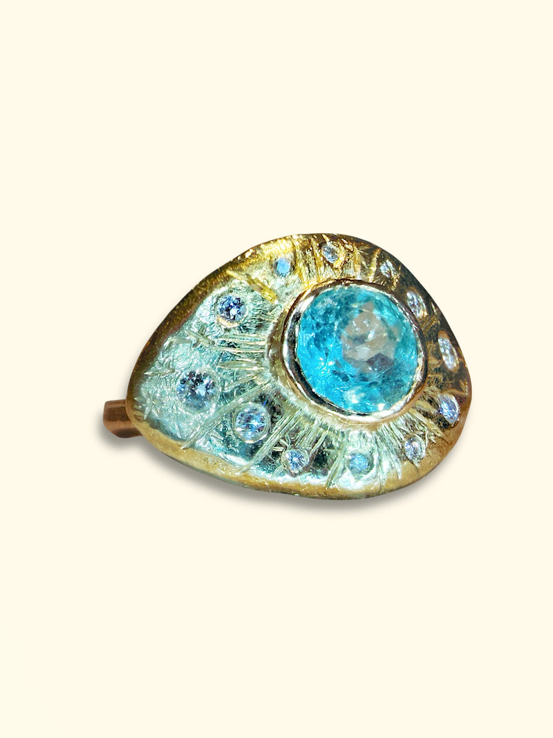 1 Cts Paraiba Eye Ring with Diamonds 18 Ct Gold  (Available at Madlords, Paris)