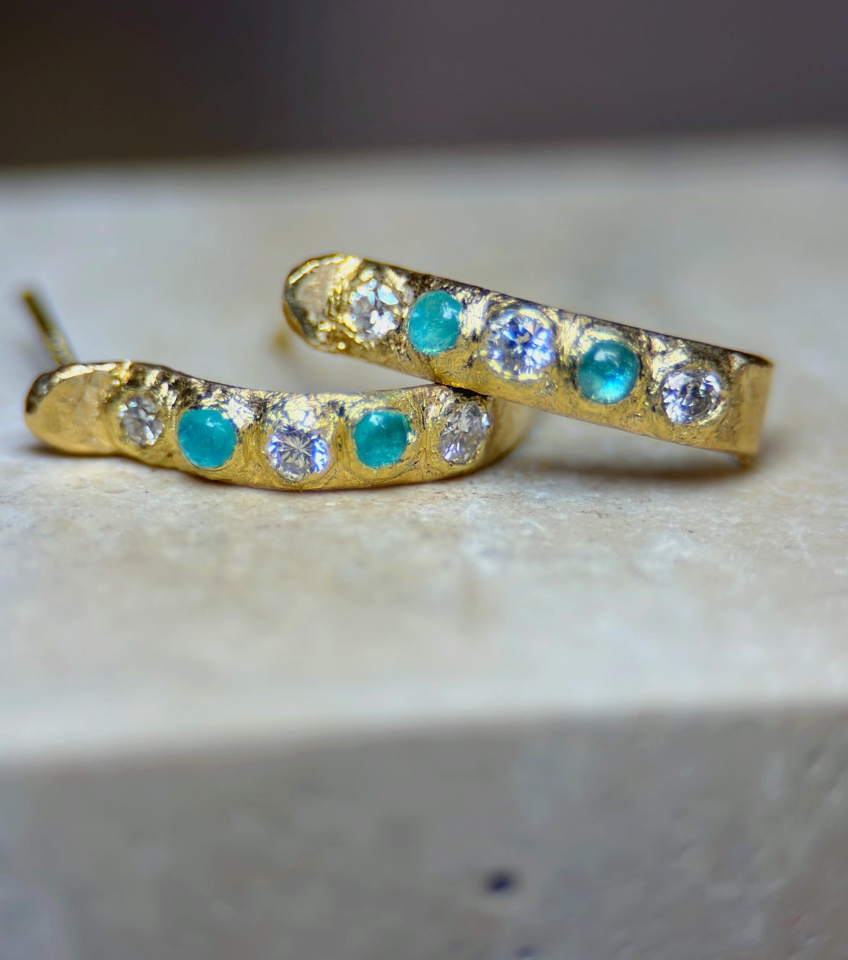 Brazilian Paraiba Tourmalines and Diamond Semi Hoops 18 Ct Gold (Soon at Madlords St. Tropez)