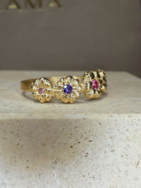Microsculpted Flower Band Sapphires and Paraiba Tourmaline in 18 Ct Gold Ring (Available At Tomfoolery London)