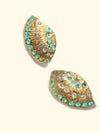 Brazilian Neon Blue Paraiba Tourmaline Large Shell Stud Earrings with Diamonds