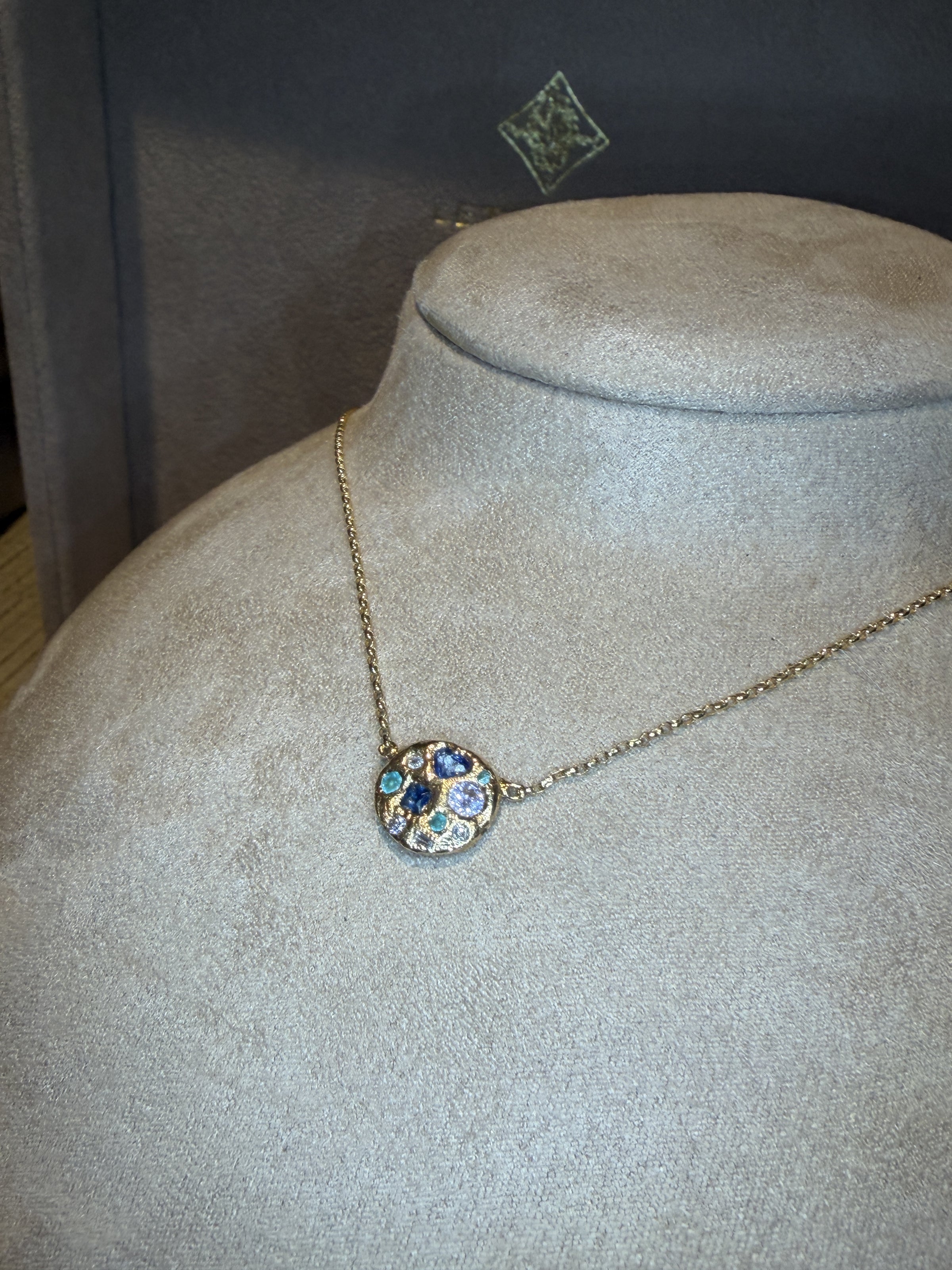 Ocean Cluster Paraiba Tourmalines Blue Sapphires Diamonds Necklace 18 Ct Gold