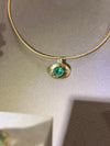 “Esmeralda Eye” Certified 2 Ct Emerald Round Large Evil Eye Wire Collar Necklace 18 Ct Gold