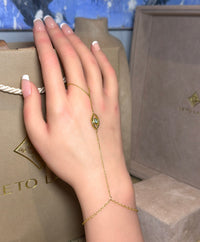 Hand Finger Chain Bracelet Paraiba Tourmaline Eye 18 Ct Yellow Gold