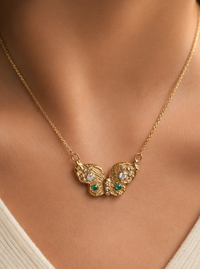 Butterfly Necklace with Diamonds and Colombian Emeralds