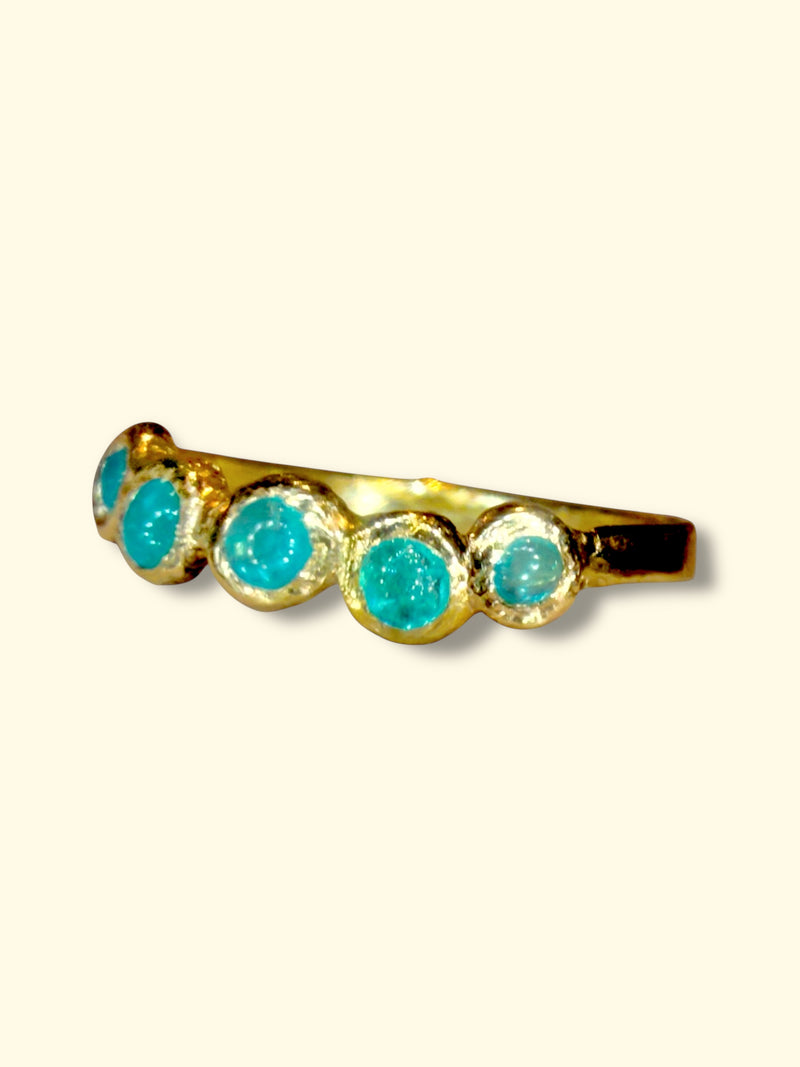 Bubbles Brazilian Neon Blue Paraiba Tourmaline Round Cabochons Bezel Band 18 Ct Gold
