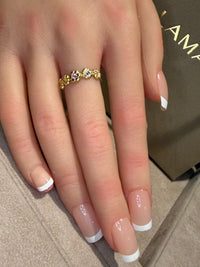 Microsculpted Flower Band Sapphires and Paraiba Tourmaline in 18 Ct Gold Ring (Available At Tomfoolery London)